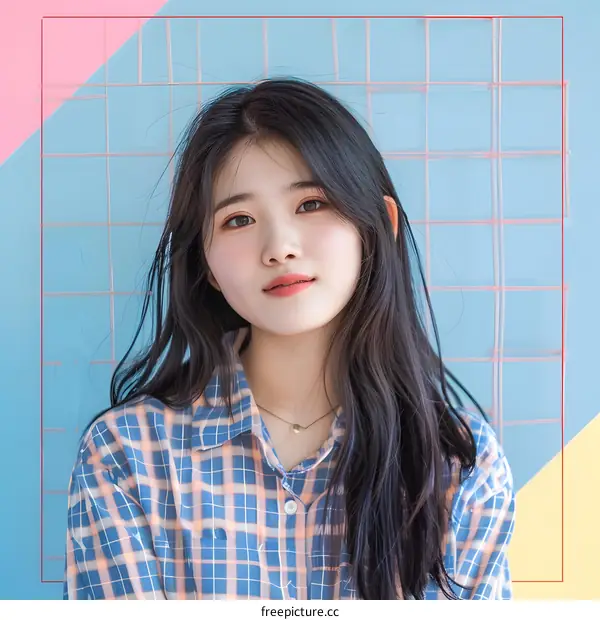 Portrait of a Young Asian Woman with Long Black Hair