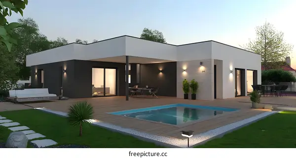 Modern House Exterior Design with Pool and Patio