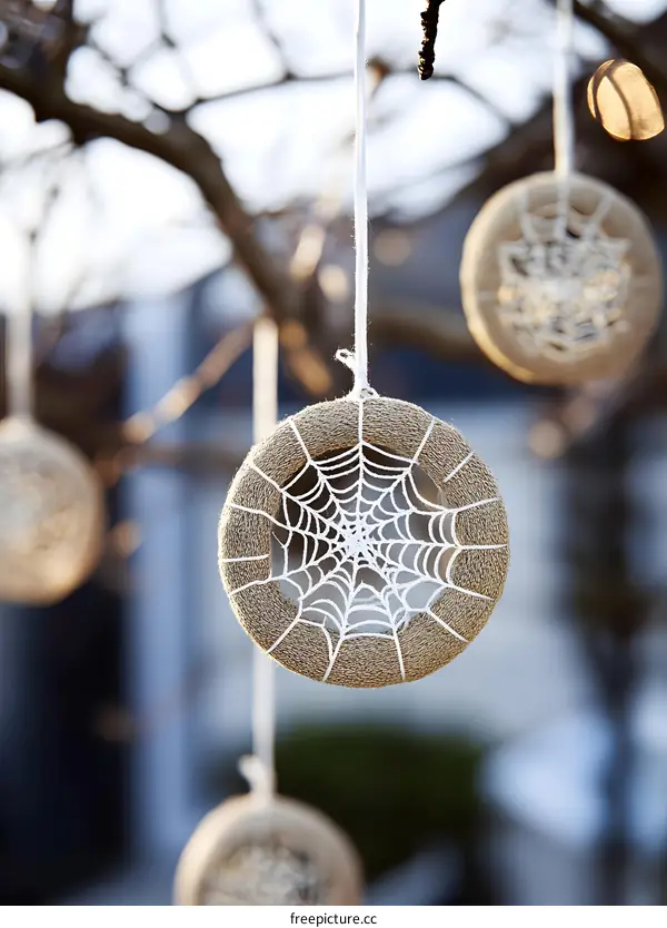 Handmade Dreamcatchers Hanging From Tree Branch