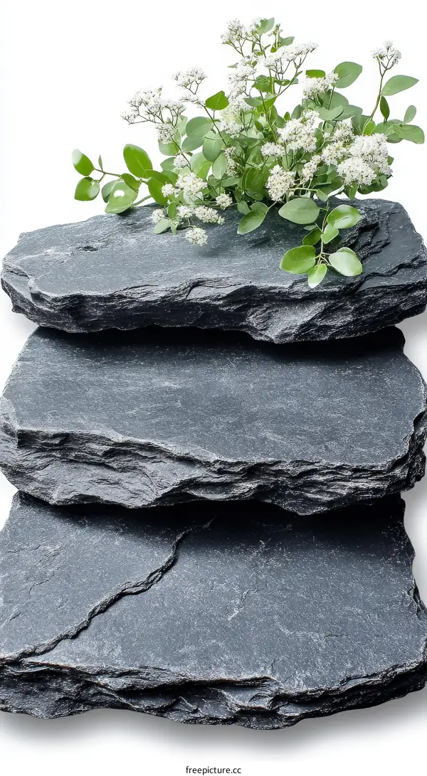 Layered Slate Stones with Flowers