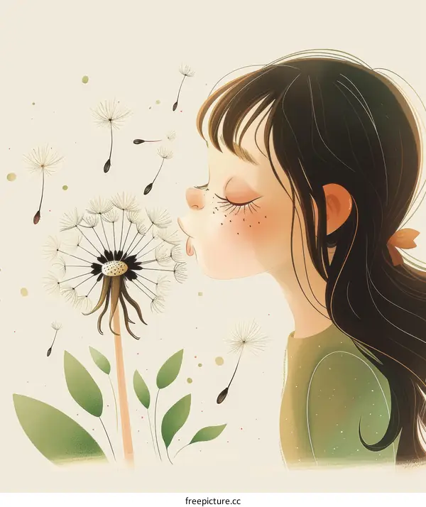 Girl Blowing Dandelion Seeds