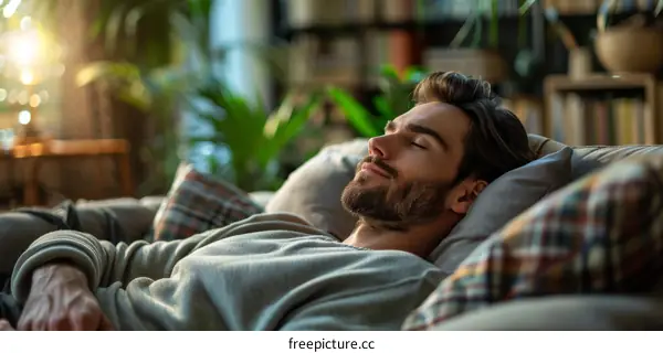 A Man Sleeping Peacefully on a Couch