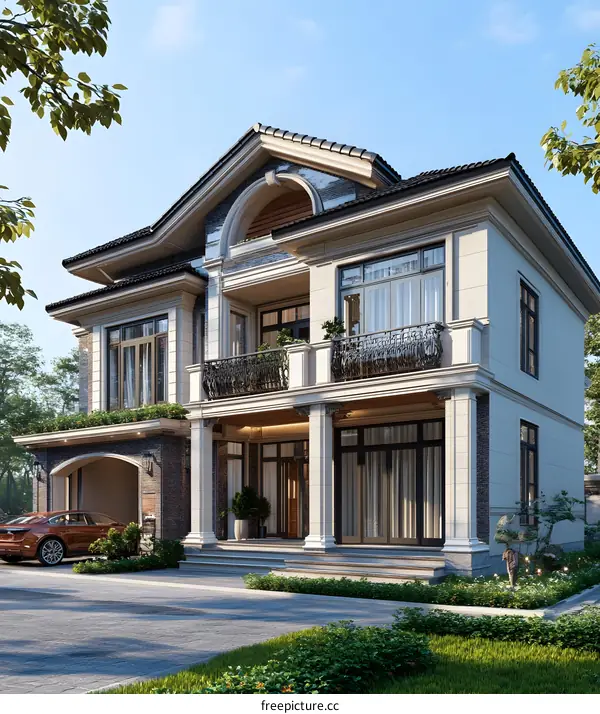 Modern Luxury House Exterior Design With Stone Walls And Garage