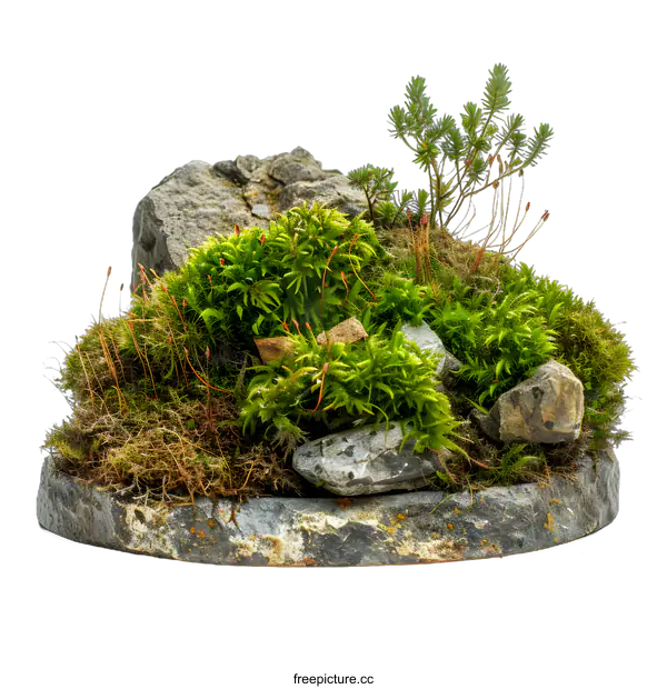 [Transparent Background PNG]Green Moss Landscape on a Stone Base