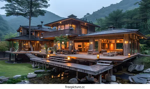 A wooden house in the middle of a forest