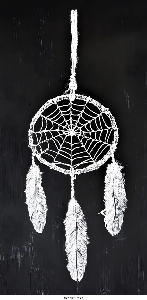 White Dreamcatcher On Black Background