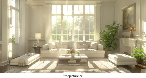 Modern Minimalist Living Room with Bright Sunlight