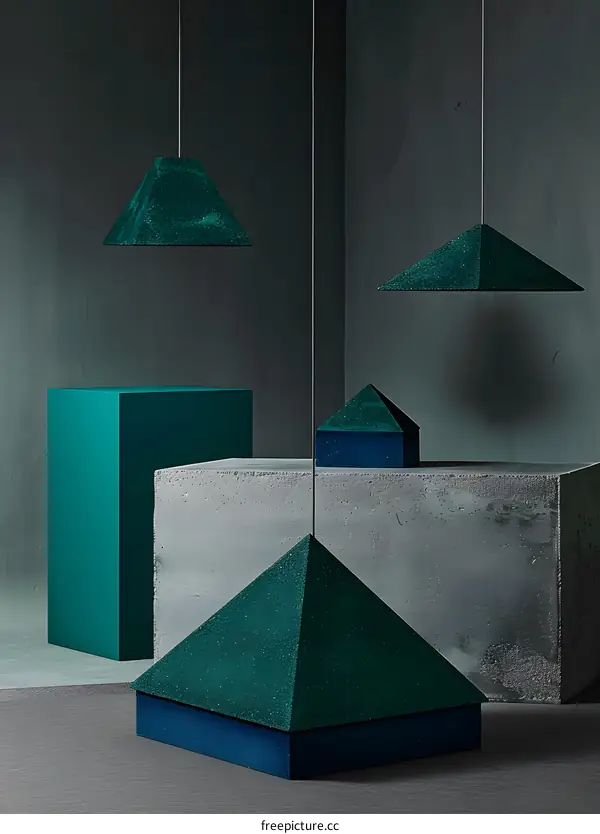 Abstract Geometric Shapes with Green and Grey Colors