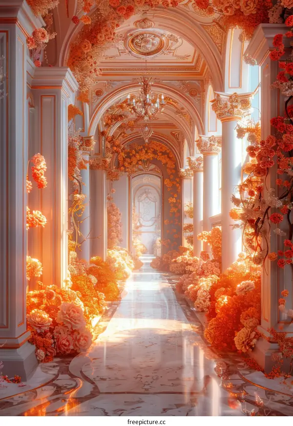 Elegant European Architecture with Blooming Orange Flowers