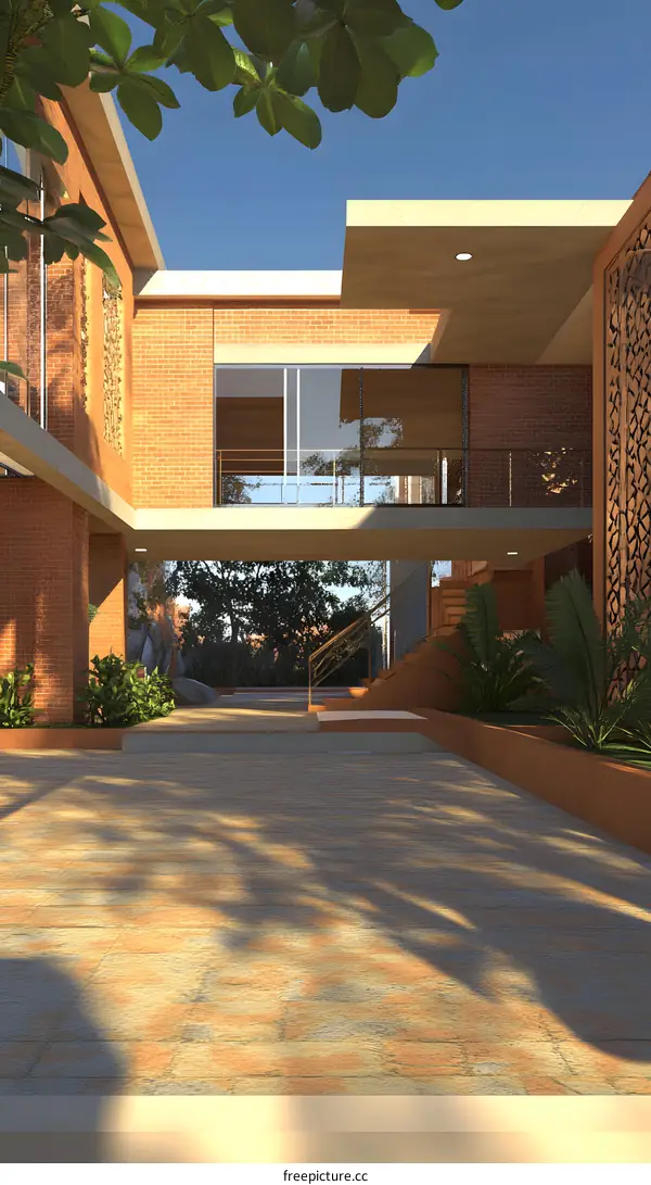 Modern Brick House Exterior Design With Patio And Landscaping