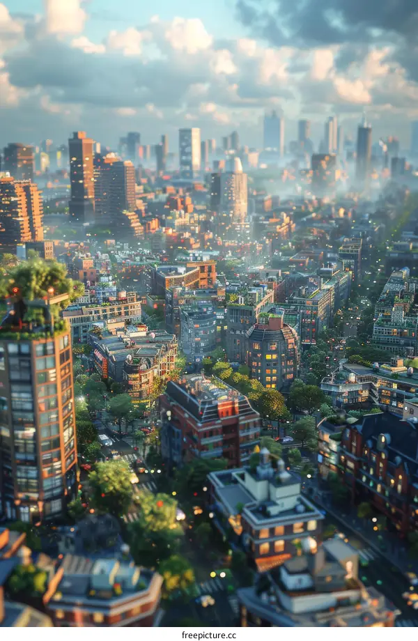 俯瞰城市街道和建筑