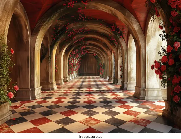 Elegant European Corridor with Red Roses