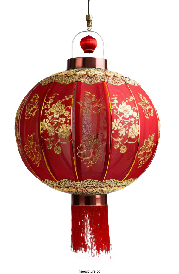 [Transparent Background PNG]Red Chinese Lantern with Gold Decoration