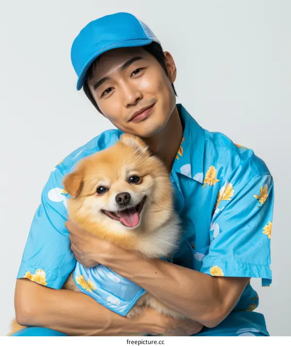 Asian man with a dog
