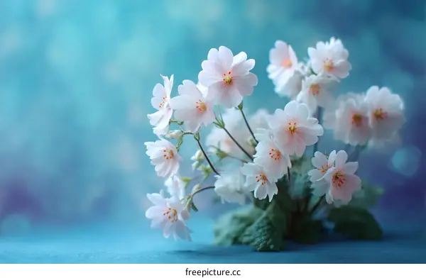 Delicate Spring Flowers in Teal Background
