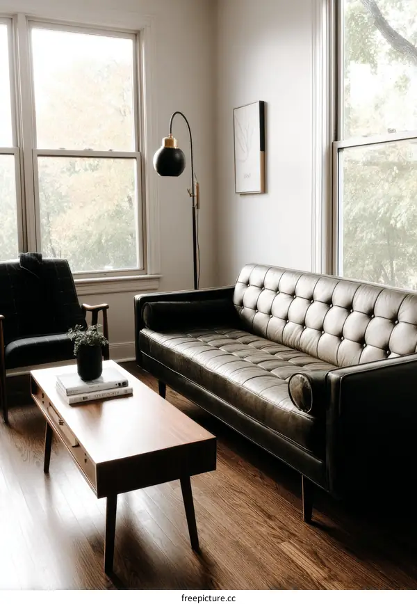 Modern Living Room Interior Design with Leather Sofa