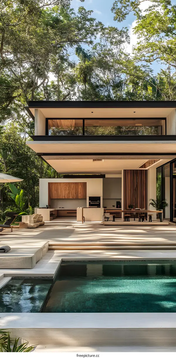 Modern Minimalist House with Swimming Pool and Lush Greenery