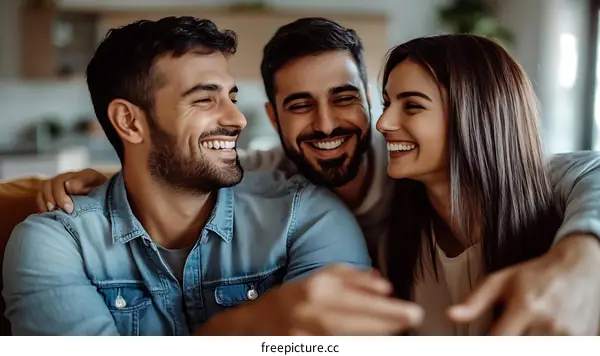 Three Friends Sharing Joyful Laughter