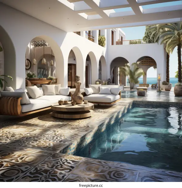 A luxurious villa with a pool and a beautiful view of the ocean