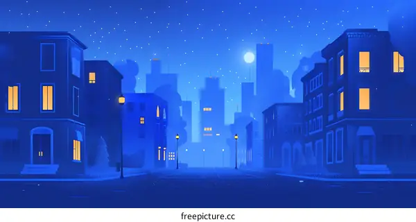 Night Cityscape with Stars and Moon
