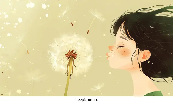 girl blowing dandelion illustration