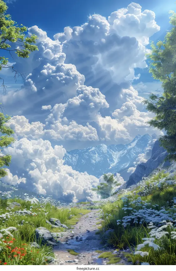 Stunning Mountain Path Under a Sky of Clouds