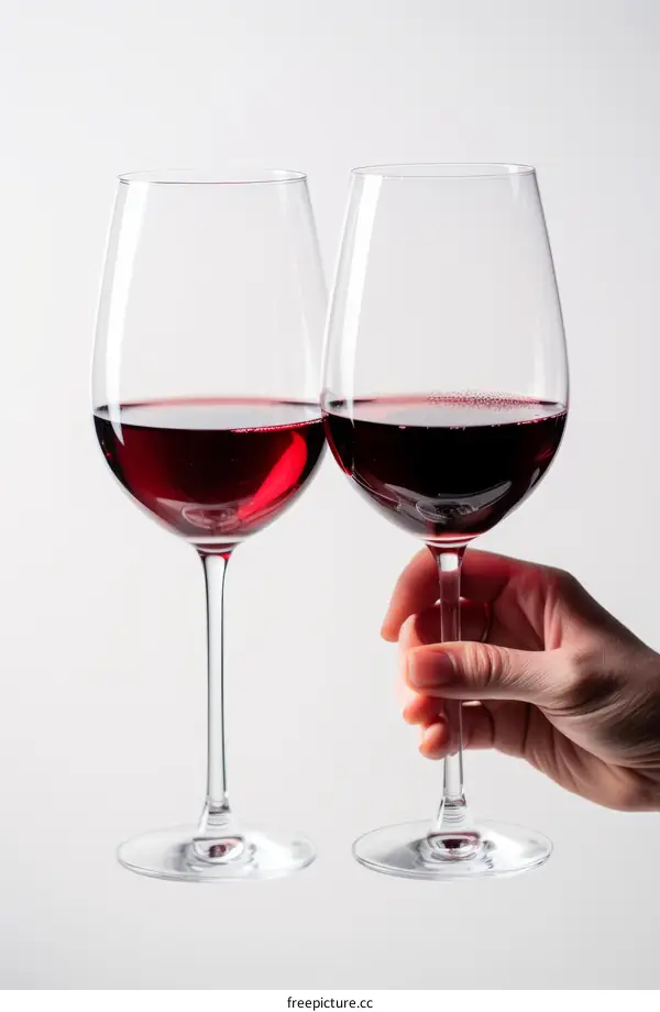 red wine in glass with hand