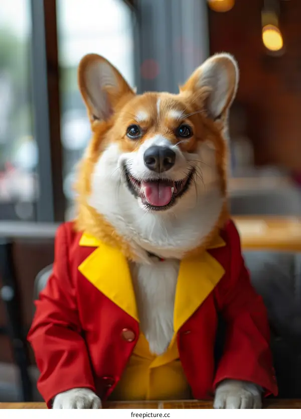 A cute corgi dog wearing a suit and tie