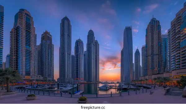 Dubai Marina at sunset, United Arab Emirates