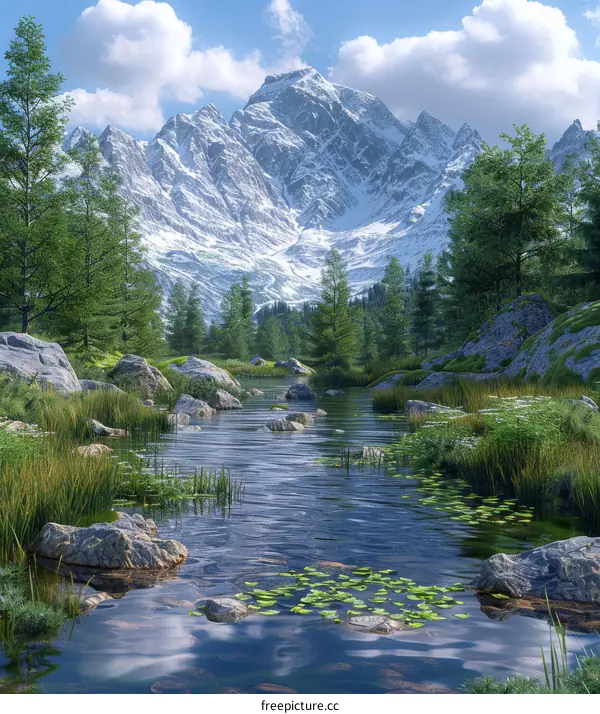 Rocky Mountain River Valley with Lush Green Landscape