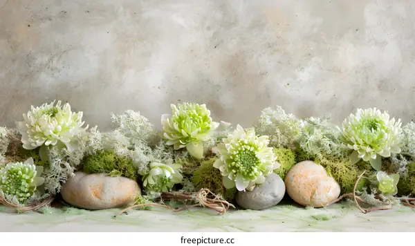 Green Flower Arrangement With Moss and Stones