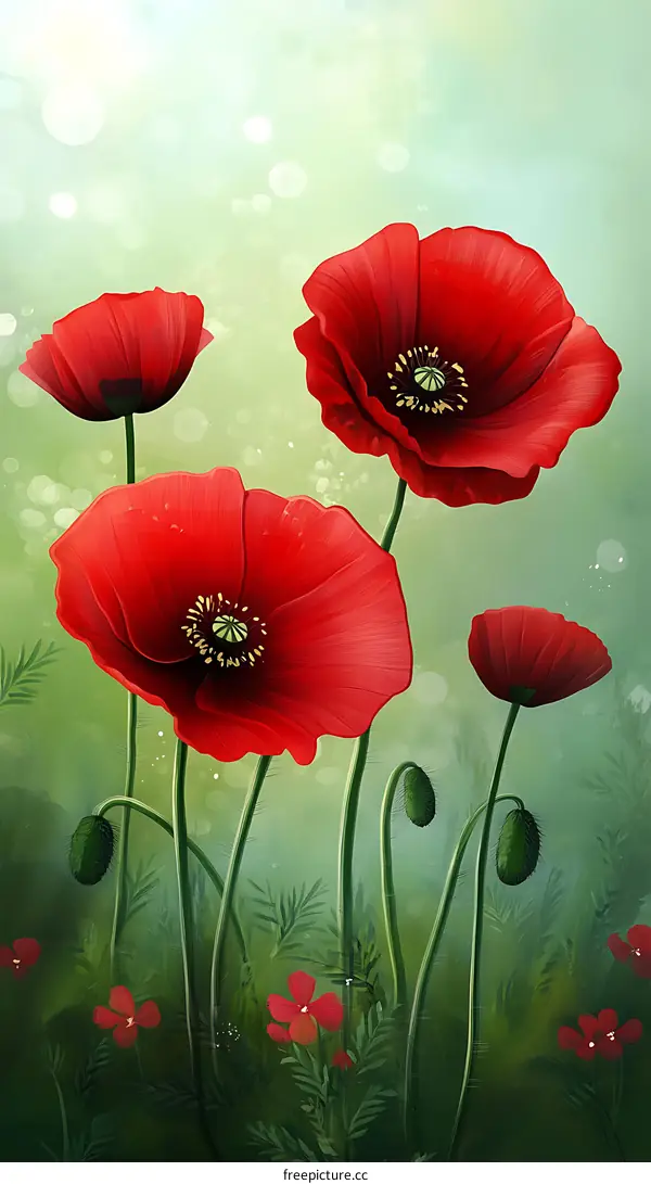 Red Poppy Flower Field Painting