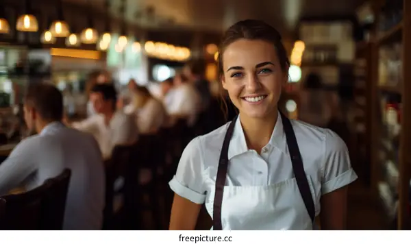 Portrait of a smiling waitress in a restaurant