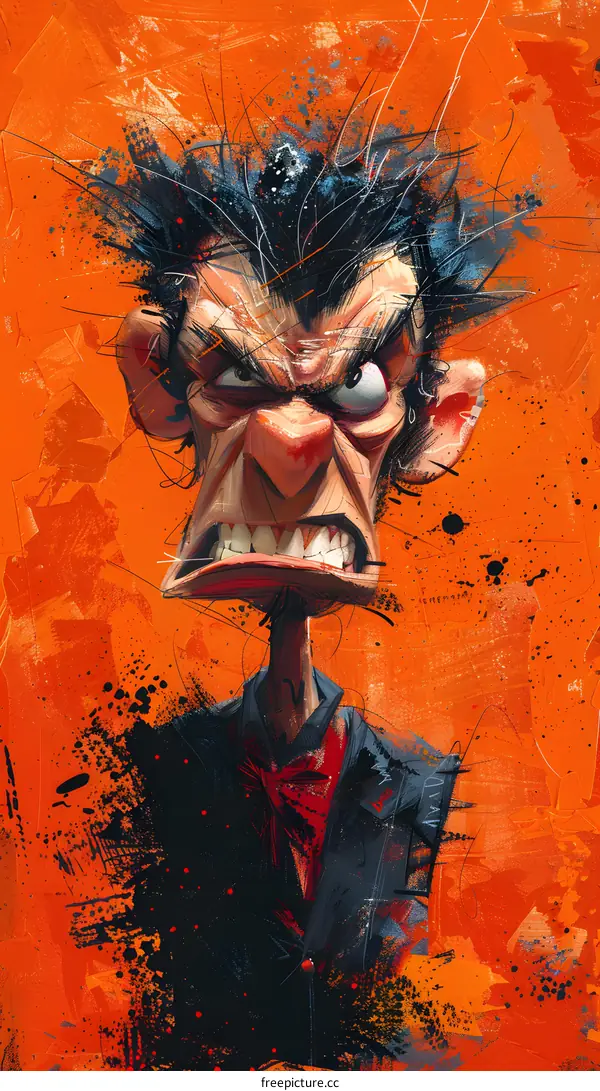 Caricature of an Angry Man on an Orange Background