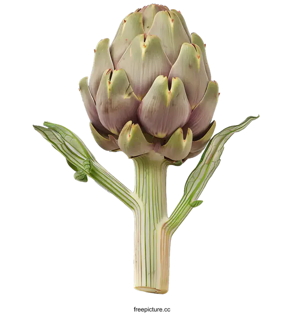 [Transparent Background PNG]Whole Artichoke With Leaves Isolated on White Background