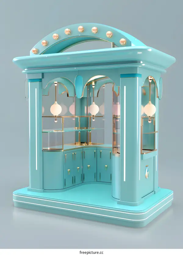 Blue and Gold Display Booth 3D Render
