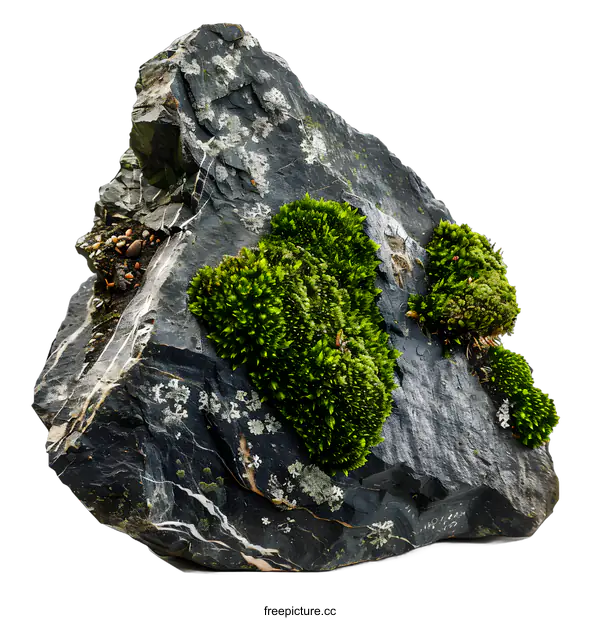 [Transparent Background PNG]Green Moss Growing On Grey Stone