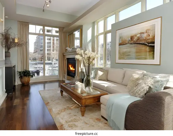 Modern Cozy Living Room with Water View