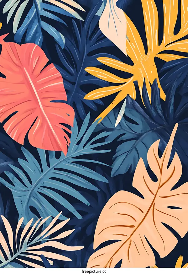 Tropical Leaves Illustration with Dark Background