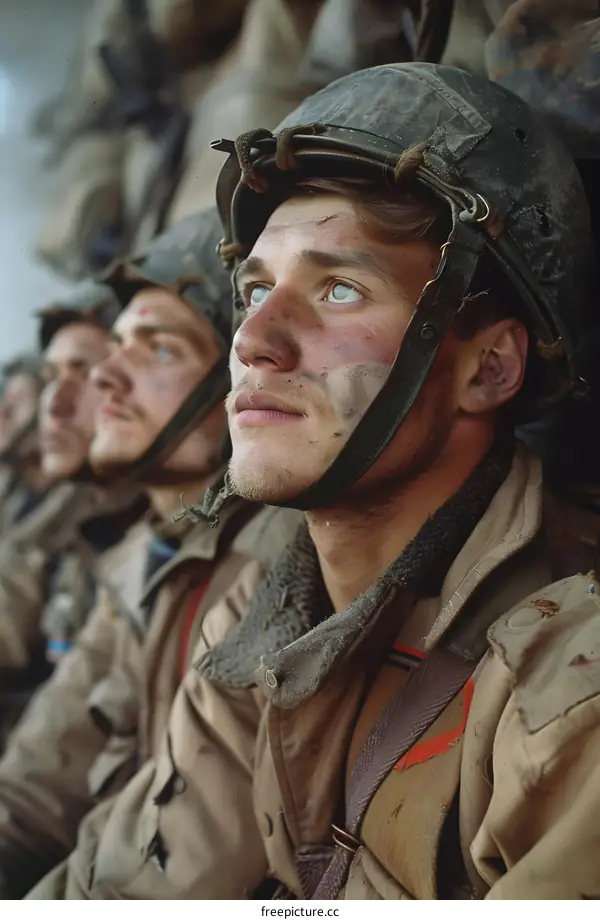 A group of soldiers are looking into the distance