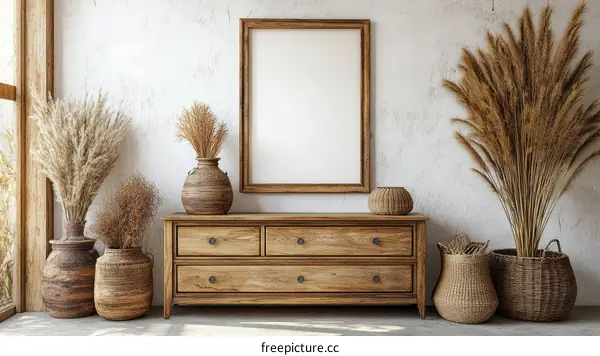 Bohemian Style Interior Design Mockup with Dried Plants