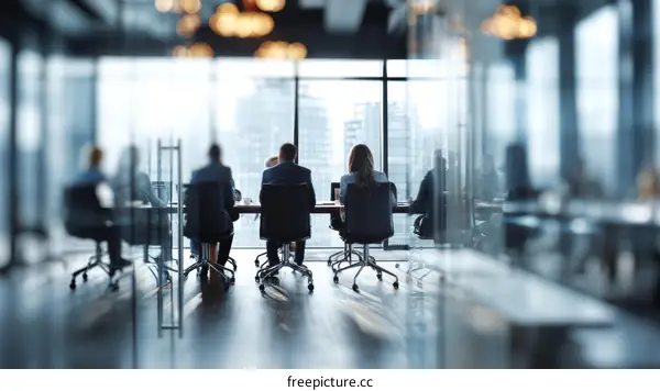 Business Meeting in Modern Office with City View