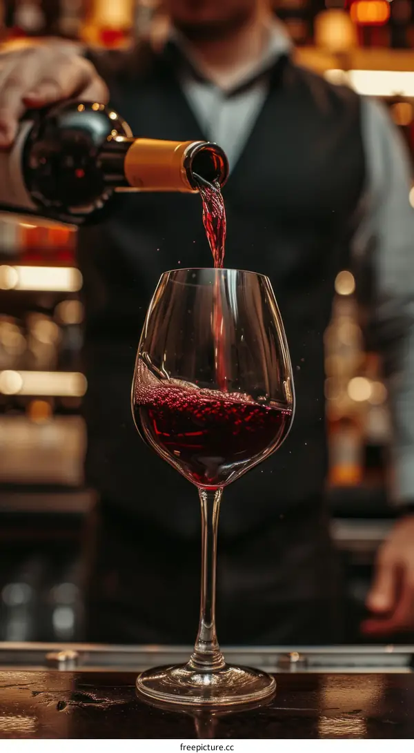 bartender pouring red wine into glass