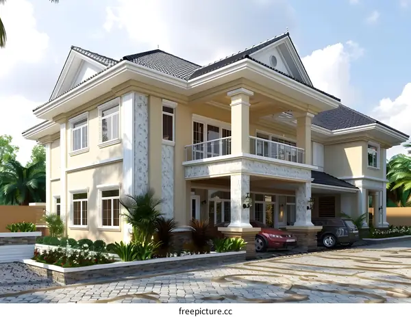 A magnificent two-storey house with a garage