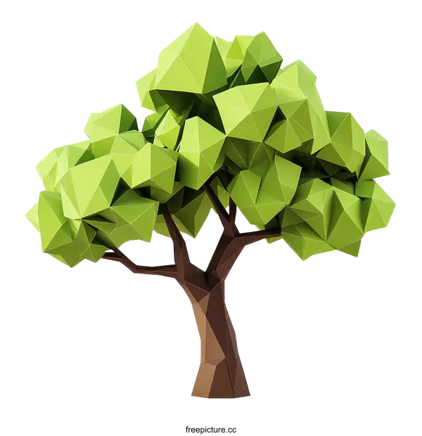 [Transparent Background PNG]Geometric Low Poly Tree Illustration