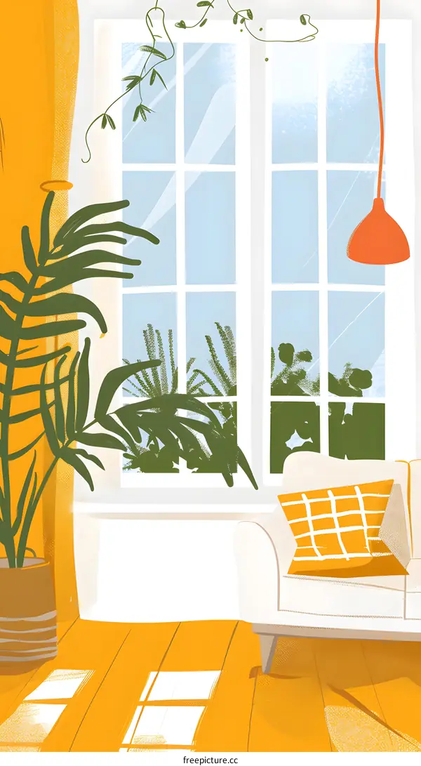 Illustration of a Living Room with a Window and a Couch