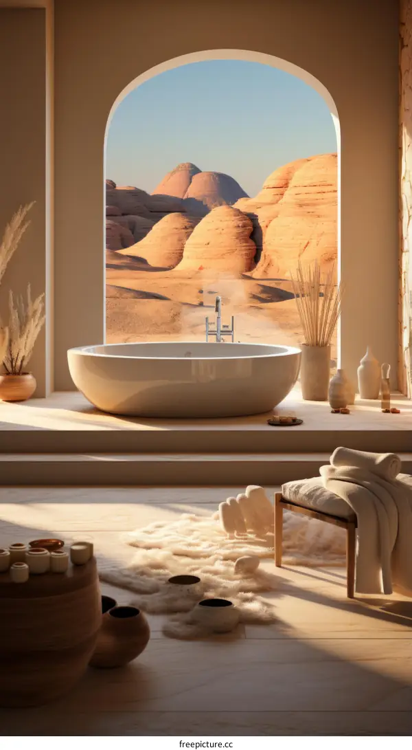 Luxury bathroom with a desert view