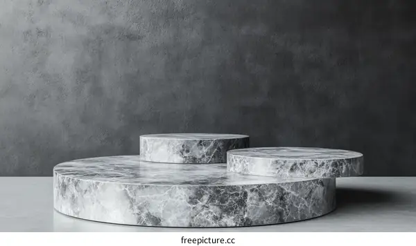 Modern Marble Display Stand Set Against Dark Concrete Wall