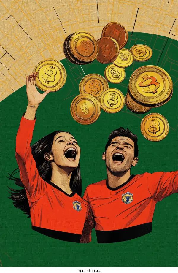 Celebrating Success with Coins in the Air