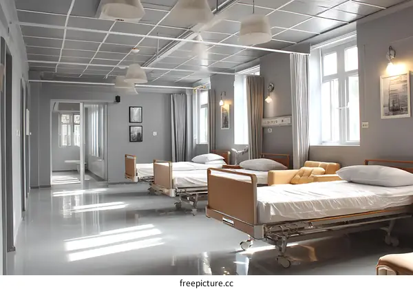 Modern Hospital Ward with Empty Beds